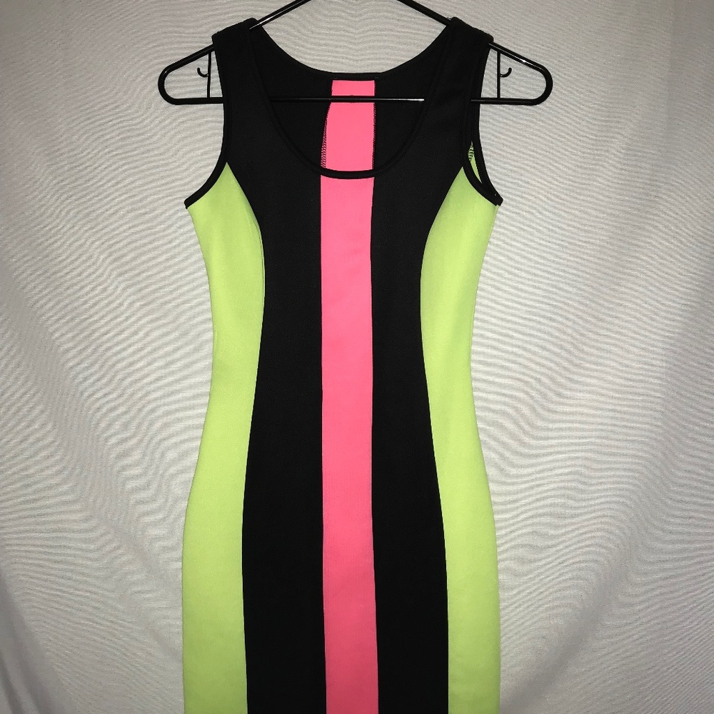 Neon 90's Body Con Dress-Vintage Neon Bandage/Body Con Dress-Sz xs